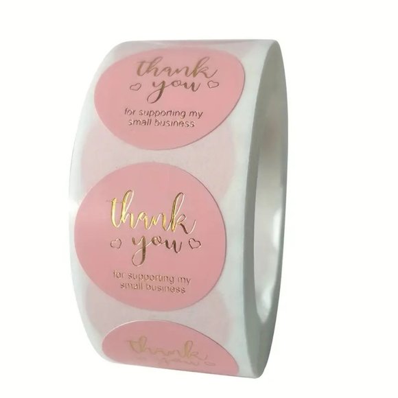 NEW 500 Stickers Thank You For Supporting My Small Business Stickers - Pink - Picture 1 of 5